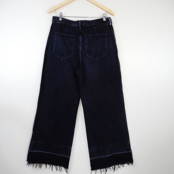 MOUSSY VINTAGE Elba JEANS Size 29 Wide Crop Raw Hem Black Denim NEW $325 - Picture 9 of 13